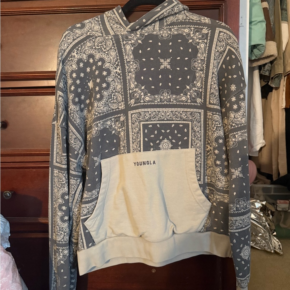 YoungLA Gray and Cream Bandana Sweater